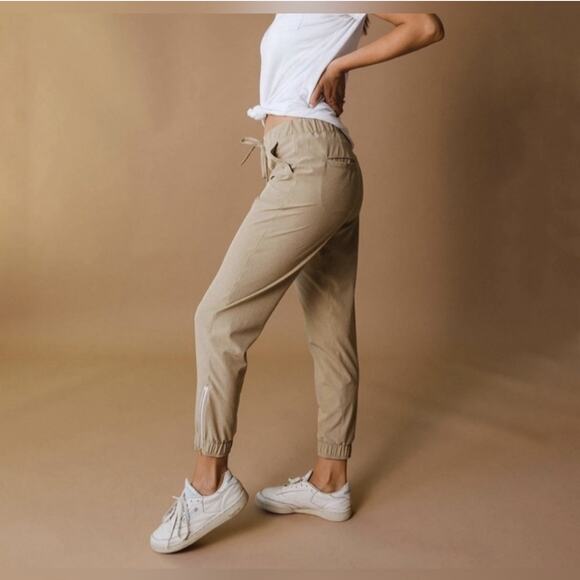 Albion Pants Womens Large Khaki Heather Tan Jetsetter Jogger Ankle Zip Sporty - Picture 2 of 12